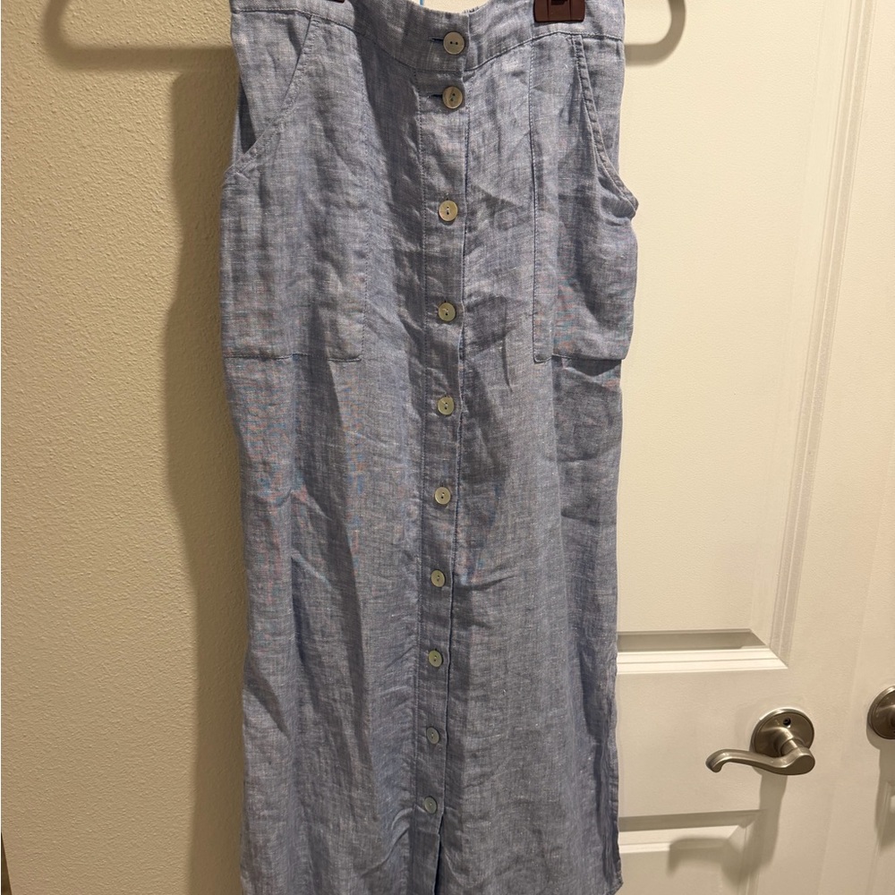Light Blue linen Button-Down long skirt